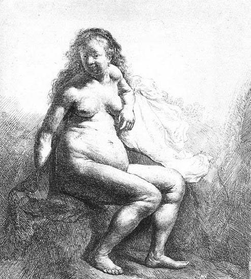 REMBRANDT Harmenszoon van Rijn Seated female nude Germany oil painting art